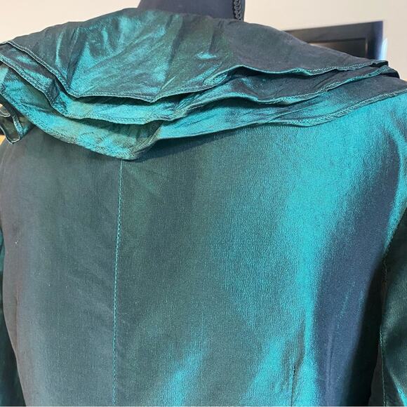Teri Jon Rickie freeman Emerald Green 100% silk wrap Dress size 4 ruffle formal - Picture 11 of 13